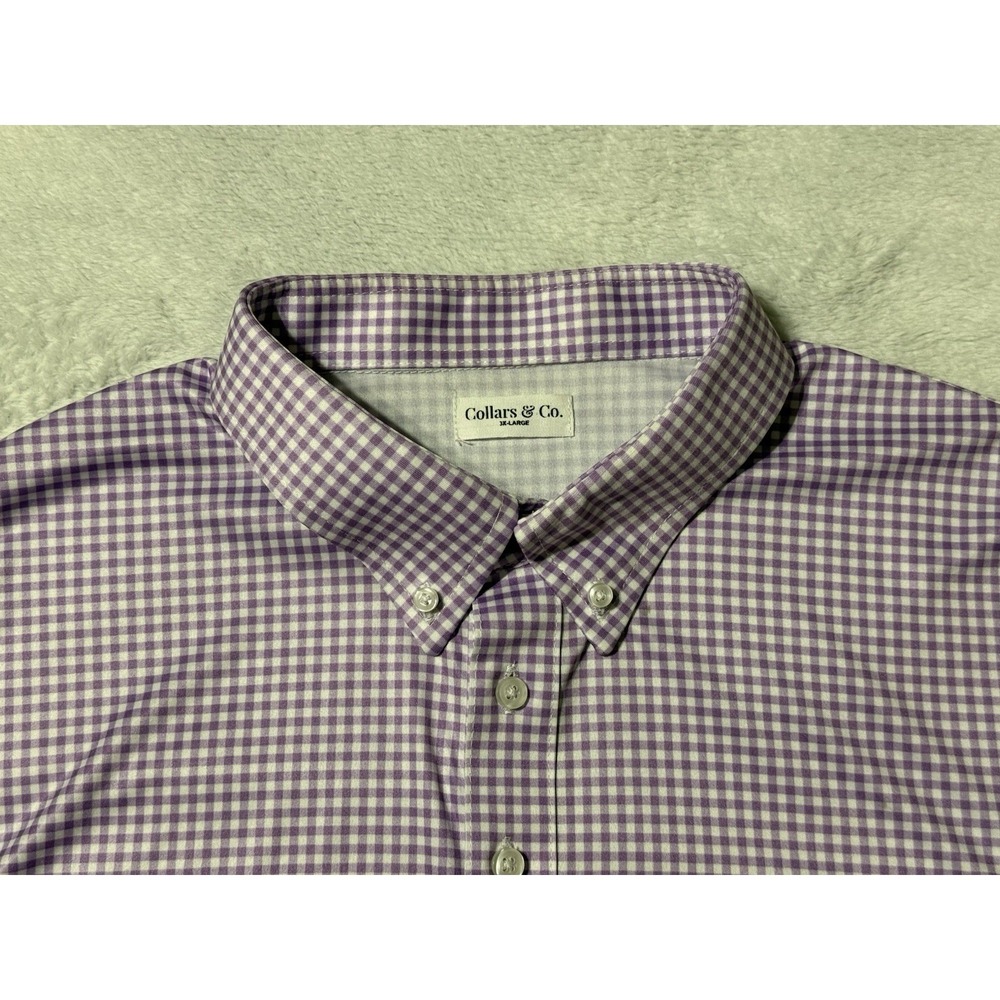 Collars and‎ Co Dress Collar Polo Shirt Mens 3XL Purple Plaid Stretch